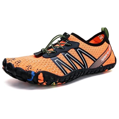 XMACKEEDGH Wasserschuhe für Damen und Herren, schnelltrocknend, verstellbare Barfuß-Wasserschuhe aus Mesh mit Drainage, für Strand, Boot, Angeln, Tauchen, Surfen, Spazierengehen(Orange,36 EU) von XMACKEEDGH