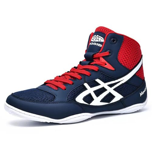 XMACKEEDGH Wettkampfbereite, leichte Boxschuhe, atmungsaktive Wrestlingschuhe für Herren, leichte, rutschfeste Fighting Sports Master Fitness-Sneaker(Blue,39 EU) von XMACKEEDGH