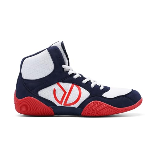 XMACKEEDGH rutschfeste Pro-Boxschuhe, atmungsaktive Herren-Wrestlingschuhe High Top für MMA Bodybuilding Gewichtheben(Blue,45 EU) von XMACKEEDGH