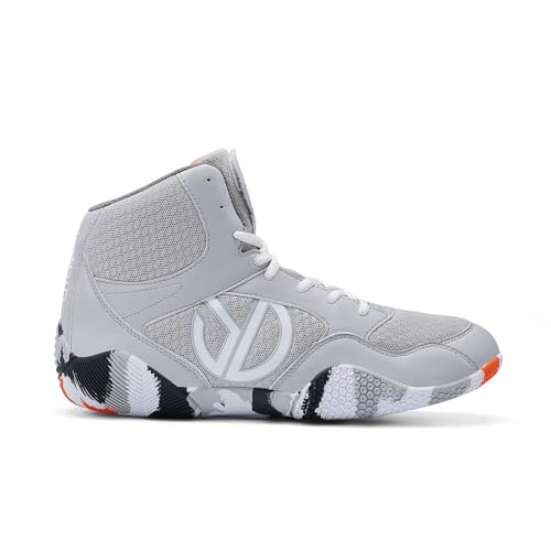 XMACKEEDGH rutschfeste Pro-Boxschuhe, atmungsaktive Herren-Wrestlingschuhe High Top für MMA Bodybuilding Gewichtheben(Grey,48 EU) von XMACKEEDGH