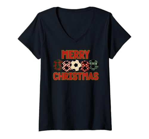 Damen Festliche Weihnachts-Fußbälle, Sport, Weihnachten, Feiertage T-Shirt mit V-Ausschnitt Damen Festliche Weihnachts-Fußbälle, Sport, Weihnachten, Feiertage T-Shirt mit V-Ausschnitt von XMAS Soccer Sports Player Christmas Holidays