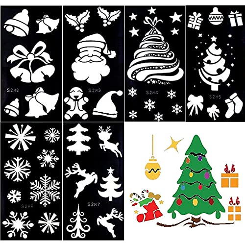 6 Blatt Glitter Tattoo Schablonen für Kinder Weihnachtsfeier Dekoration Kinder Zeichnungsvorlagen Temporäre Tätowierung 18 * 8.5 cm von XMASIR