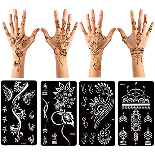 XMASIR 12 Blatt Temporäre Tattoos Henna Schablone Set, Indischer Arabischer Hände Tattoos Schablonen Aufkleber Flower Pattern Designs AirBrush Tattoo für Frauen Mädchen von XMASIR