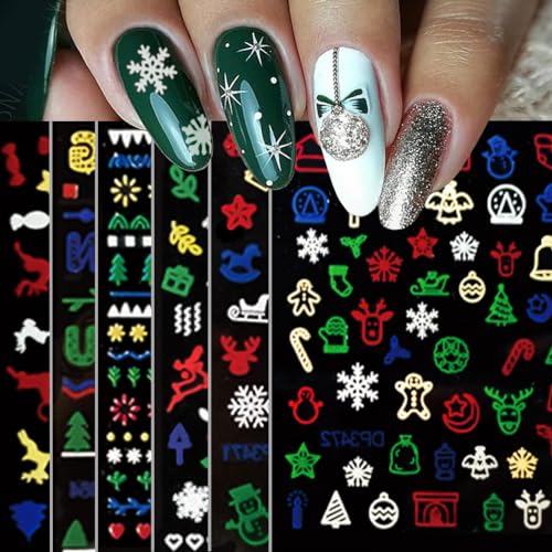 XMASIR Nagelsticker Weihnachten, 12 Blatt Nagelaufkleber Schneeflocken Winter Nails Sticker Selbstklebend Weihnachten Dekoration Nageldesign Zubehör von XMASIR