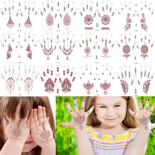 XMASIR 12 Sheets Braun Temporäre Tattoos Set für Kid, Wasserfest Fake Tattoo Aufkleber Mandala Blume Klebe Tattoos Frauen Mädchen von XMASIR