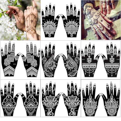 XMASIR 14 Blatt Henna Tattoo Schablonen Kit für Hand, Indische Temporäre Tattoo Schablone Aufkleber Glitzer AirBrush Tattoo für Frauen Mädchen von XMASIR