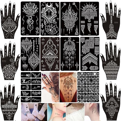 XMASIR 16 Blatt Henna Tattoo Schablonen Kit 79 Stück Glitter Temporäre Tattoos Schablonen Indischer Arabischer Hände für Frauen Mädchen von XMASIR
