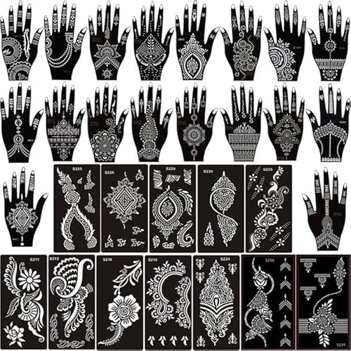 XMASIR 30 Stück Temporary Tattoo Schablonen, Tattoo Schablonen, Tattoos Schablone Hände, Indien Tattoo Schablone Set für Frauen Mädchen Hände Finger Körperbemalung von XMASIR