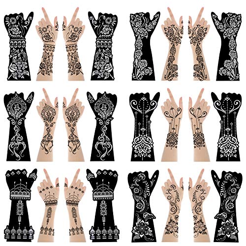 XMASIR 12 Blätter Große Temporäre Tattoo Schablonen für Hand Unterarm Körperfarbe Frauen Mädchen Indian Arabian Temporäre Tattoo Vorlagen von XMASIR
