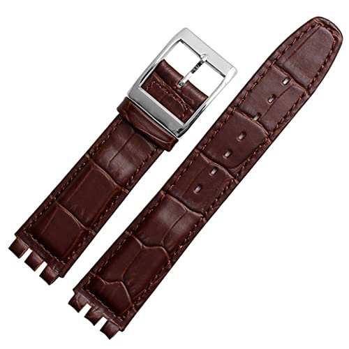 XMKT 17mm 19mm echtes Kalb Leder Handgelenksgurt für Swatch Watch Band Männer Frauen Alligator Muster Armband Uhrenbandzubehör(Brown,19mm) von XMKT
