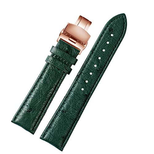 XMKT 18 mm 20 mm 22 mm hochwertiges Bambusmuster weiche Kuhwahnsinnsgurt Männer Schmetterling Schnallen Strauß Ledergrün Watchband Armband(D RG Folding,20mm) von XMKT