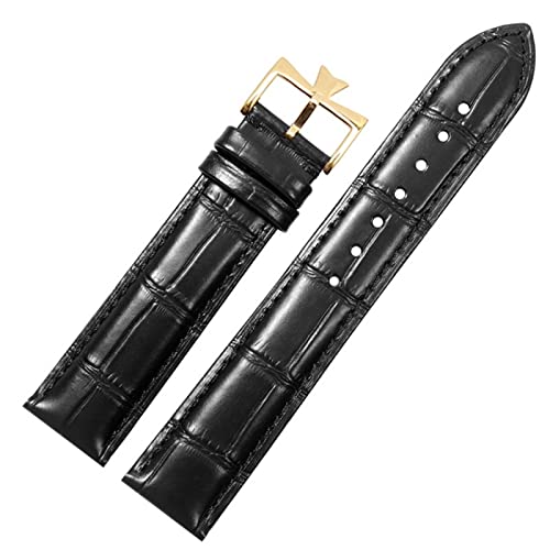 XMKT 19mm 20mm 21mm 22mm Echtleder Uhrenarmband Ersatz für Vacheron Constantin Patrimony VC Schwarz Blau Braun Rindslederarmband(Black-gold,19mm) von XMKT