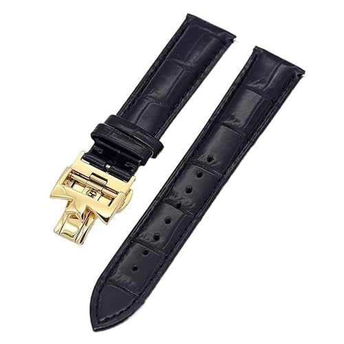 XMKT 19mm 20mm 22mm doppelseitige Rindsleder-Uhrenarmbänder für Vacheron VC Uhrenarmband Constantin für Männer und Frauen Rindslederarmbänder(Black Golden clasp,19mm) von XMKT