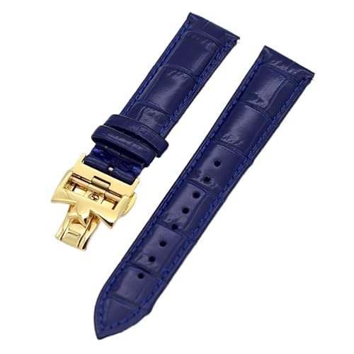XMKT 19mm 20mm 22mm doppelseitige Rindsleder-Uhrenarmbänder für Vacheron VC Uhrenarmband Constantin für Männer und Frauen Rindslederarmbänder(Blue Golden clasp,20mm) von XMKT