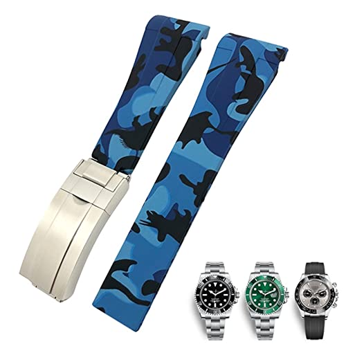 XMKT 20 mm 21 mm Gummi-Uhrenarmband passend für Submariner Rolex Daytona GMT Hamilton Sportarmband mit gebogenem Ende(Camouflage Blue,20mm) von XMKT