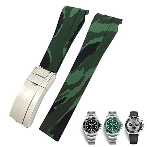 XMKT 20 mm 21 mm Gummi-Uhrenarmband passend für Submariner Rolex Daytona GMT Hamilton Sportarmband mit gebogenem Ende(Camouflage Green,20mm) von XMKT