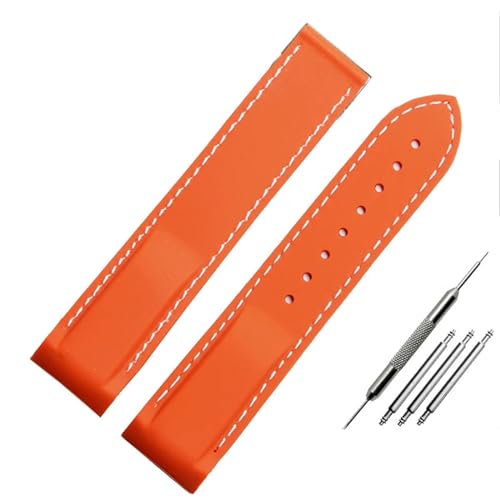 XMKT 20 mm 22 mm gebogene Schnittstelle Gummi-Silikon-Uhrenarmbänder für Omega Seamaster 300 Speedmaster-Armbanduhren(Orange white,20mm) von XMKT