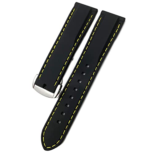XMKT 20mm 19mm 22mm Gummi-Silikon-wasserdichte Uhren-Armband für Omega- für Iwc für SKX 007. Bürgerriemen (Color : Black yellow Folding, Size : 22mm) von XMKT