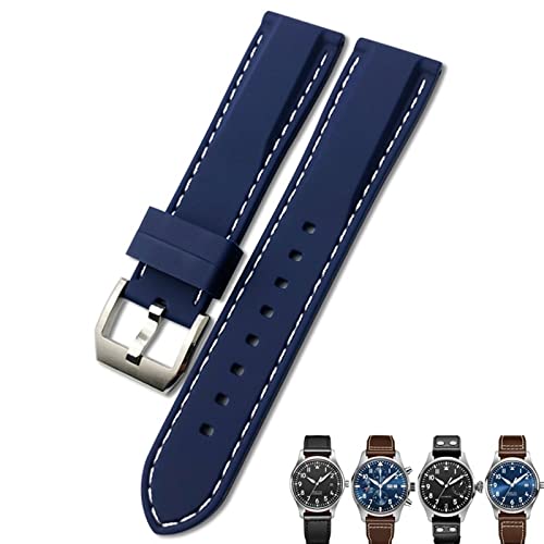 XMKT 20mm 21mm 22mm Gummi Silikon Schwarz Blau Uhrenarmbänder für IWC PILOT Mark 18 Uhr Sportarmband(Dark blue white,21mm) von XMKT