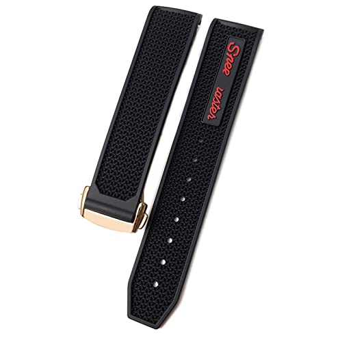 XMKT 20mm 21mm 22mm Hohe Qualität Gummi-Silikon-Armband Fit für Omega Speedmaster Watch Strap Edelstahl-Bereitstellung Schnalle (Color : Black red rose, Size : 19mm) von XMKT