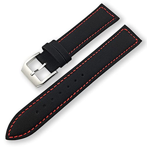 XMKT 20mm 21mm 22mm schwarzes Nylon-Gewebe-Leder-Handgelenk-Uhr-Band-Gürtel für Iwc markieren Le Petit Prince Spitfire-Watch-Accessoires. (Color : Black red line, Size : 20mm) von XMKT