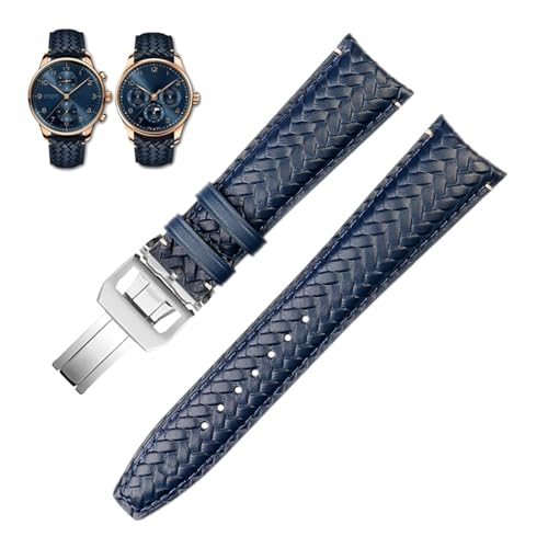 XMKT 22mm 20mm Echtes Leder Armband Fit Für IWC IW503312 IW500713 IW344205 Blau Rindsleder Armband Männer Dornschließe(Blue silver buckle,20mm) von XMKT