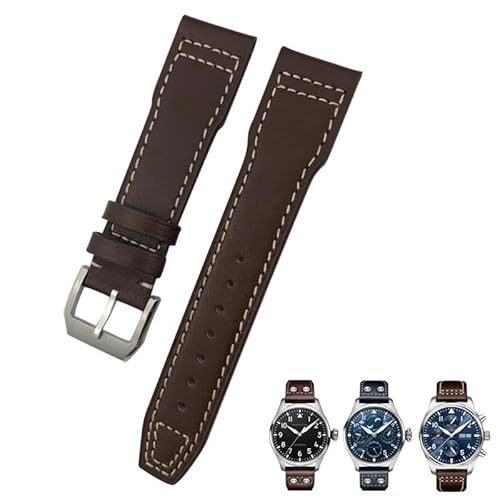 XMKT 22mm 21mm 20mm Armband Echtes Leder Fit für IWC Big Pilot Strap Pilot der Uhr Band Armbänder zubehör Männer werkzeuge (Color : Brown white, Size : 21mm) von XMKT