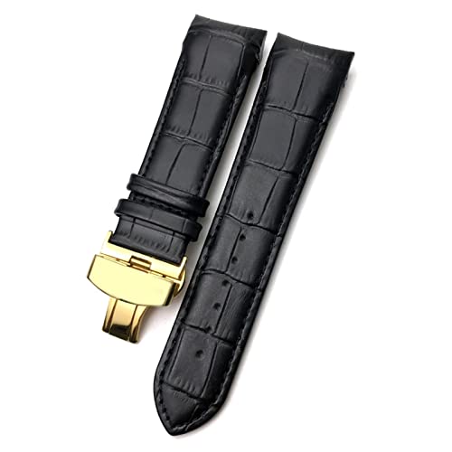 XMKT 22mm 23mm 24mm gekrümmtes Ende Echtes Leder Armband Fit für T035617 Rindslederuhrband Schmetterlingsschließe Armbänder Männer (Color : Black black gold, Size : 23mm) von XMKT