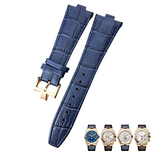 XMKT 25–8 mm echtes Leder-Uhrenarmband mit konvexer Schnittstelle für Vacheron Constantin Overseas Uhrenarmbänder mit schwarzer, blauer, brauner Bambusmaserung(Light blue rose,25-8mm) von XMKT