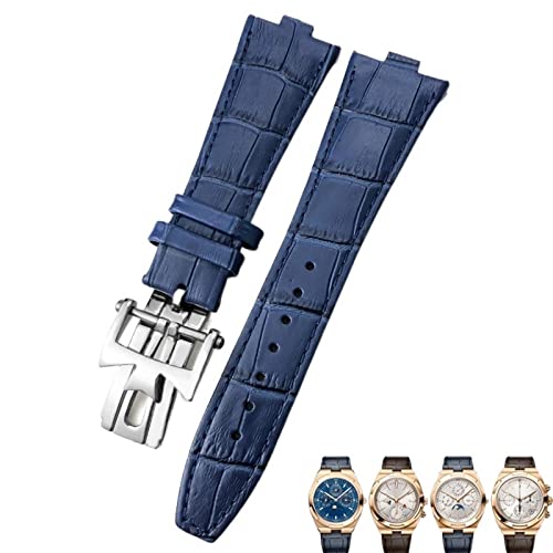 XMKT 25–8 mm echtes Leder-Uhrenarmband mit konvexer Schnittstelle für Vacheron Constantin Overseas Uhrenarmbänder mit schwarzer, blauer, brauner Bambusmaserung(Light blue silver 1,25-8mm) von XMKT