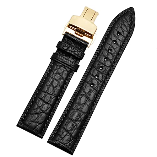 XMKT Crocodile -Leder -Uhrband für jedes Marken -Armband 12 13 14 15 mm Träger mit Klappverschluss(Black gold,14mm) von XMKT