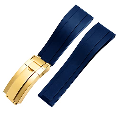 XMKT Flaches Ende 20mm 21mm Gummi -Silikon -Uhrenbänder für jede Marke Watch Edelstahl Klappschnalle -Schnalle Marke Watchband Sports Sports(Blue gold,20mm) von XMKT