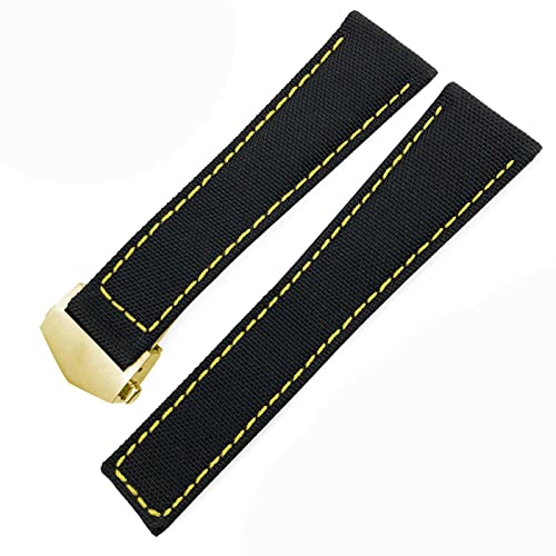 XMKT Für Tag Heuer Carrera Aquaracer 20mm 22mm Uhr Watch Armbänder Canvas Nylon Leder Uhren Gurt Schnallen Schwarz Uhr Band(Black yellow gold,20mm) von XMKT