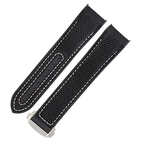 XMKT Nylon-Leder-Gummi-Uhrenarmband passend für Omega Seamaster für Omega mit Faltschließe, Luxus-Armbänder, Uhrenzubehör, Teile 20 mm, 19 mm, 21 mm, 22 mm(10,19mm) von XMKT