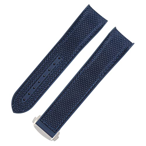 XMKT Nylon-Leder-Gummi-Uhrenarmband passend für Omega Seamaster für Omega mit Faltschließe, Luxus-Armbänder, Uhrenzubehör, Teile 20 mm, 19 mm, 21 mm, 22 mm(4,22mm) von XMKT