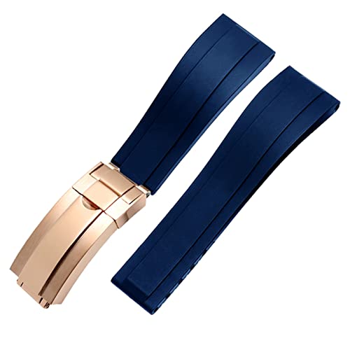 XMKT Silikon Uhrband für Rolex Uhrengurt mit Klappschnalle Band Sport 20mm 21mm Herren Gummi -Armbandschieben Armband(Blue rose gold,20mm) von XMKT