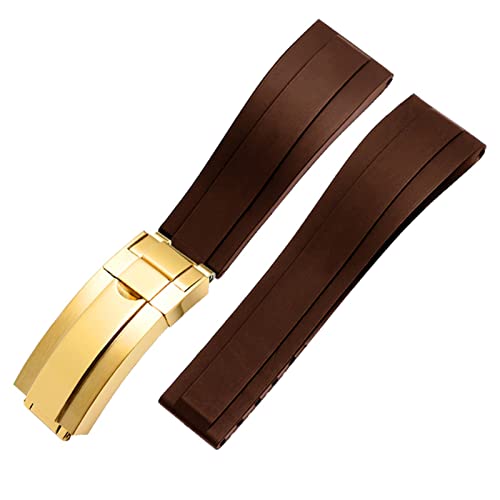 XMKT Silikon Uhrband für Rolex Uhrengurt mit Klappschnalle Band Sport 20mm 21mm Herren Gummi -Armbandschieben Armband(Brown gold,20mm) von XMKT