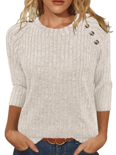XMTOPYE Damen-Pullover, modisch, 3/4-Ärmel, Rundhalsausschnitt, Knopf, Hemd, lässiger Pullover, süße Winterkleidung, aprikose, Groß XMTOPYE Damen-Pullover, modisch, 3/4-Ärmel, Rundhalsausschnitt, Knopf, Hemd, lässiger Pullover, süße Winterkleidung, aprikose, Groß von XMTOPYE