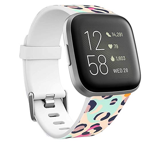 XMUXI Kompatibel mit Fitbit Versa 2 / Versa/Versa Lite Edition Sportbändern Weiches Silikon Floral Fadeless Pattern Printed Strap Ersatz Armband für Frauen Männer DE61023 (Size Large, 18) von XMUXI