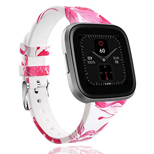 XMUXI Sportbänder Kompatibel mit Fitbit Versa 2 / Versa/Versa Lite Edition Weiches Silikon Floral Fadeless Pattern Bedrucktes Armband Ersatzarmband für Frauen Männer DE61022 (Size Large,#3) von XMUXI