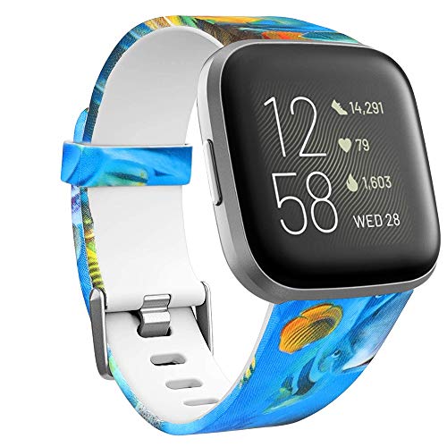 XMUXI Kompatibel mit Fitbit Versa 2 / Versa/Versa Lite Edition Sportbändern Weiches Silikon Floral Fadeless Pattern Printed Strap Ersatz Armband für Frauen Männer DE61023 (Size Large, 17) von XMUXI