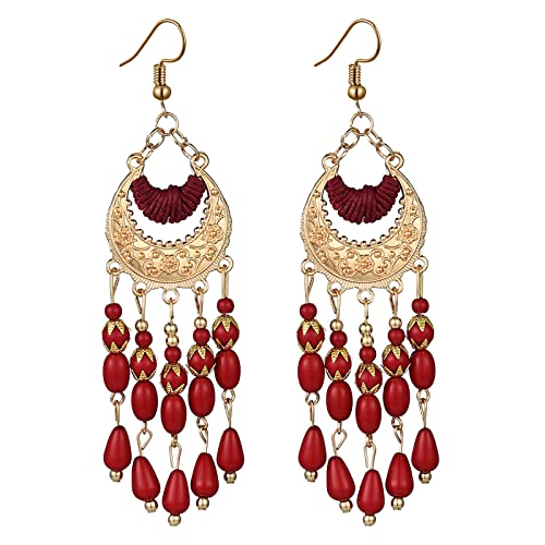 Boho Ohrringe Metall Ohrringe Hohle Ohrringe Vintage Ohrringe Boho Ohrringe Set Damen Mädchen Bling Creolen für Frauen, rot, Einheitsgröße, Creolen von XNBZW