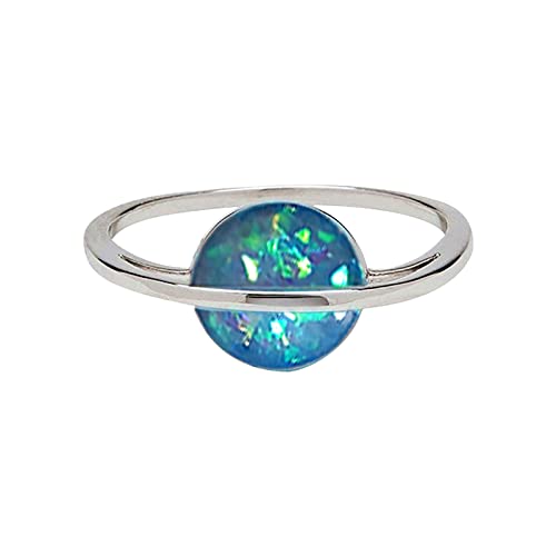 Damen Geometrische Opal Ringe Verlobungsringe Statement Ringe für alle Frauen Urlaub Geschenke Teen Ring Set, blau, 7, Einzigartig von XNBZW