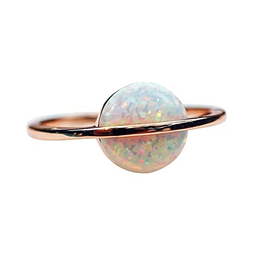 Damen Geometrische Opal Ringe Verlobungsringe Statement Ringe für alle Frauen Urlaub Geschenke Teen Ring Set, weiß, 34 von XNBZW