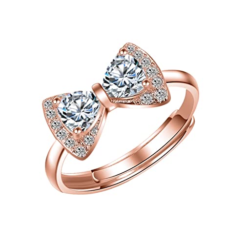 Damen Mode Ring offen verstellbare Ringe Schleife Knoten Zirkonia Versprechen Ringe für Sie Ringe Kinder Jungs Set (Rose Gold, One Size) von XNBZW