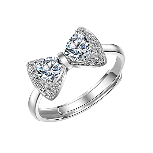 Damen Mode Ring offen verstellbare Ringe Schleife Knoten Zirkonia Versprechen Ringe für Sie Ringe Kinder Jungs Set (Silver, One Size) von XNBZW