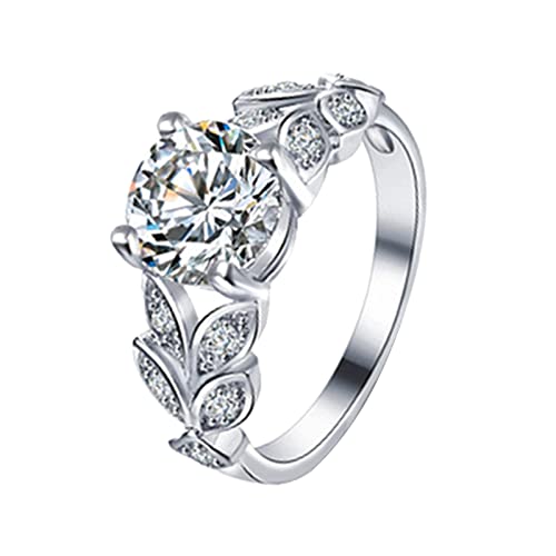 Der Blattform-Zirkon-Ring für Frauen und Mädchen Mode Einfacher Zirkon-Ring Einfacher Persönlichkeits-Charakter-Zirkon-Ring Ringe Gardinenstange Messing (Silver, 7) von XNBZW