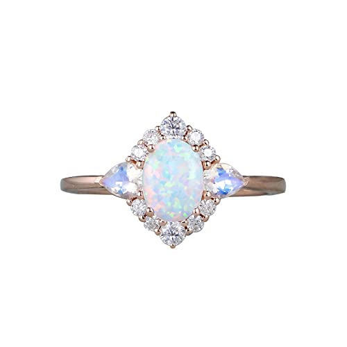 Exquisite Damen 925 Sterling Silber Ring Oval Cut Feueropal Schmuck Geburtstagsgeschenk Braut Party Ring Ringelsocken Kniestrümpfe (B, C) von XNBZW