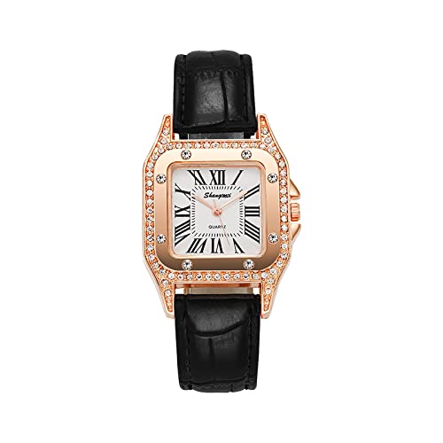 Fashion Simple Fashion Square Diamond Belt Damen Uhr Geschenk Uhr Metall Uhrenarmband (Schwarz, Einheitsgröße) von XNBZW