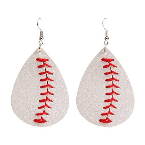 Frühling Kunstleder Teardrop Ohrring Damen Mädchen Baseball Ohrringe Schmuck Leder Ohrringe Bedruckte Ohrringe Wassertropfen Ohrringe Für Mehrere Ohrlöcher Mit Kette (White, One Size) von XNBZW